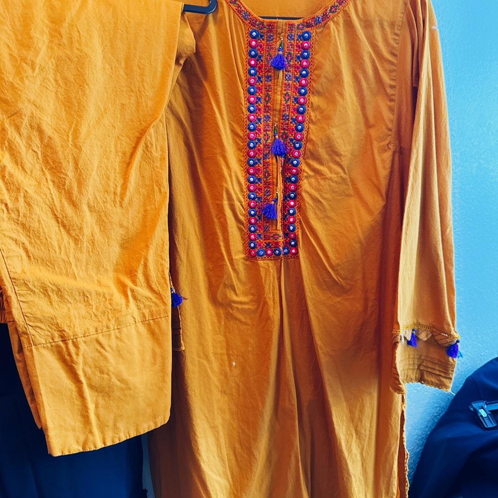 Vibrant mustard Embroidered 2 pc set